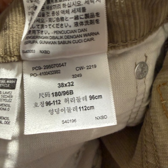 Levis 502 Corduroy Pants Mens 38x32 Beige Relaxed Straight Leg Jeans White Tab - Picture 14 of 16